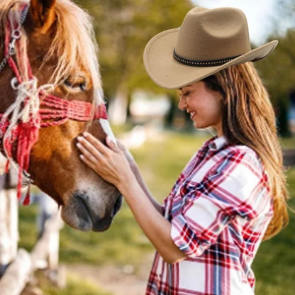 L5YA Elegant Homburg Hat with Unique Ethnic Band Flat Wide Brimmed Hat Surprise Gifts Headwear for Vacation Photo Props