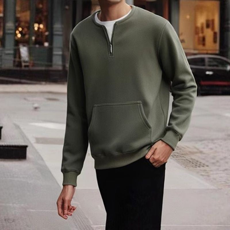 Autumn Winter Fleece Half Zipper Henley Collar Men Long Sleeve Sweatshirts Pocket Keep Warm Thickened Fleece 2xl Oversized Tops