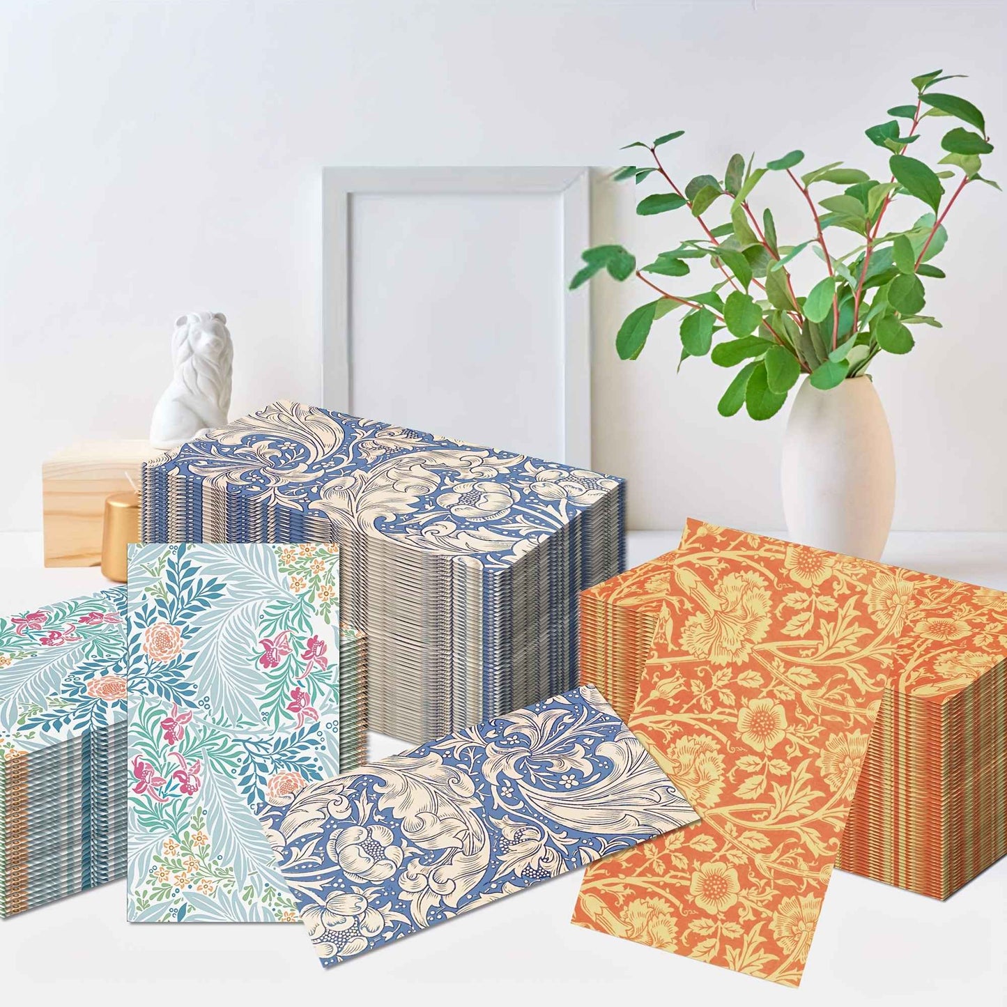 20pcs/Set Vintage Pattern Vine Long Paper Napkins, Disposable Dinner Paper for Party Wedding, Tissues Bathroom Hand Towels