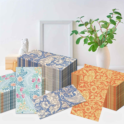20pcs/Set Vintage Pattern Vine Long Paper Napkins, Disposable Dinner Paper for Party Wedding, Tissues Bathroom Hand Towels