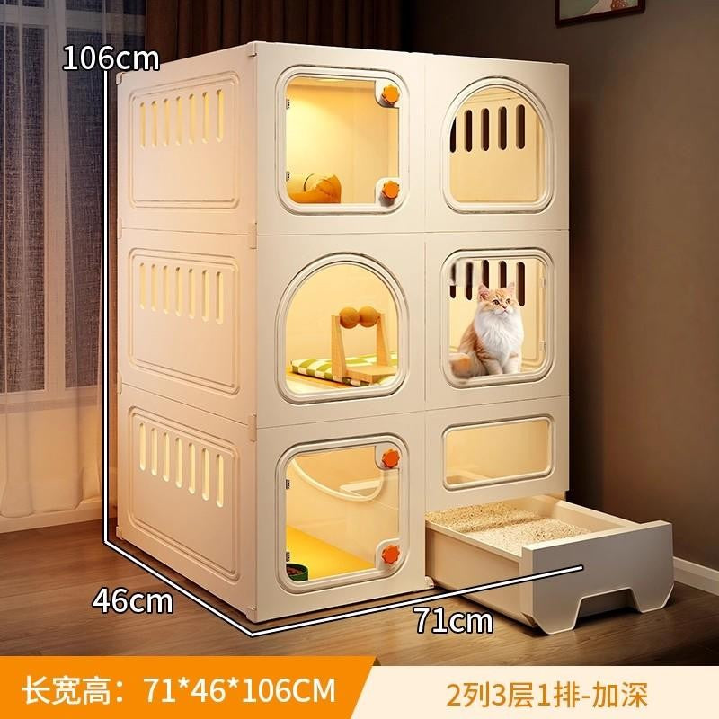 Gaiola Compacta para Gatos com Banheiro Tudo-em-Um Casa de Gatos Interna para Pequenos Espaços Mansão de Gatos com Economia de Espaço Placa de Caverna DIY Vila para Gatos
