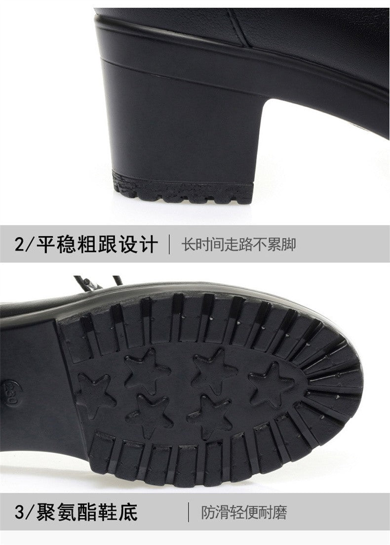 Deep Mouth Soft Leather Shoes Women Oxfords Platform Pumps High Heels Shoes Black Lace up Office Work Pumps Shoes Comfortable