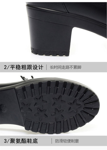 Deep Mouth Soft Leather Shoes Women Oxfords Platform Pumps High Heels Shoes Black Lace up Office Work Pumps Shoes Comfortable