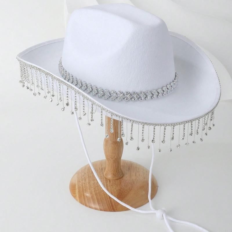 L5YA Soft Sweet Unisex Hat British Stylish Hat Rhinestones Fashionable Western Hat for Parties and Weddings