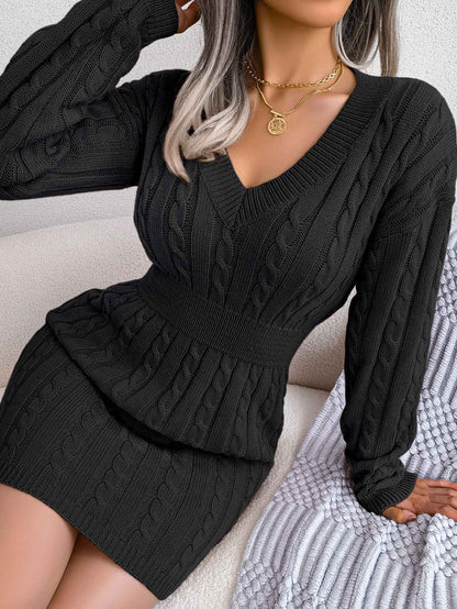 VigoCasey 2025 V Neck Casual Short Knit Dress Autumn Winter Women Solid Long Sleeve Dress Lady Khaki Bodycon Knitted Dresses