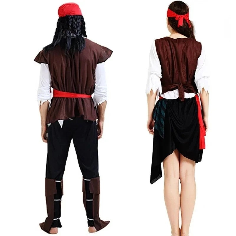 Pirate Pirates of the Caribbean Cosplay Captain Jack Sparrow Costume Men Women Female Male Female Carnival Halloween Sexy Set
