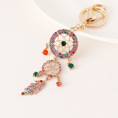 Shining Crystal Pearl Feather Dream Catcher Car Ornament – Elegant Hollow Metal w/ Sparkling Crystals Perfect Gift for Women