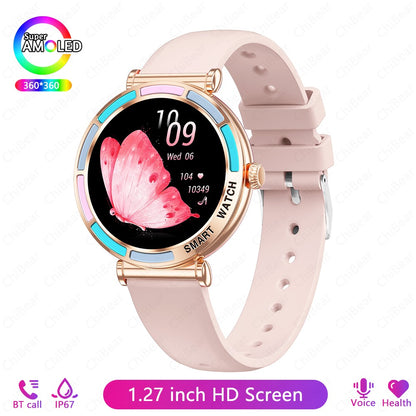 2025 Novo Smartwatch Feminino da Moda Tela HD 360*360 Pulseira Esportiva Mostrador Personalizado Frequência Cardíaca Chamada de Voz Smartwatch Para Android iOS