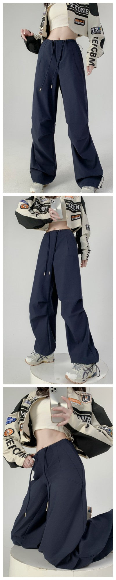 Women's Retro Cargo Pants High Waisted Straight Leg Joggers Casual Sporty Sweatpants for Streetwear