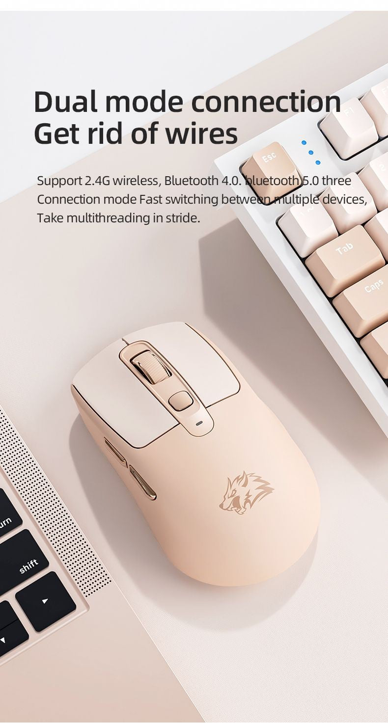 FREEWOLF A3 Wireless Silent Mouse ABS Pink Skin Not Fade Bluetooth Dual Mode Power Linght,5-Speed DPI,PAW3212 Chip Silent Design