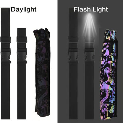 33 CM Bright Flash Reflective Glitter Folding Hand Fan with Holster, Mushroom Folding Fan for Raves Music Festivals, Carnivals