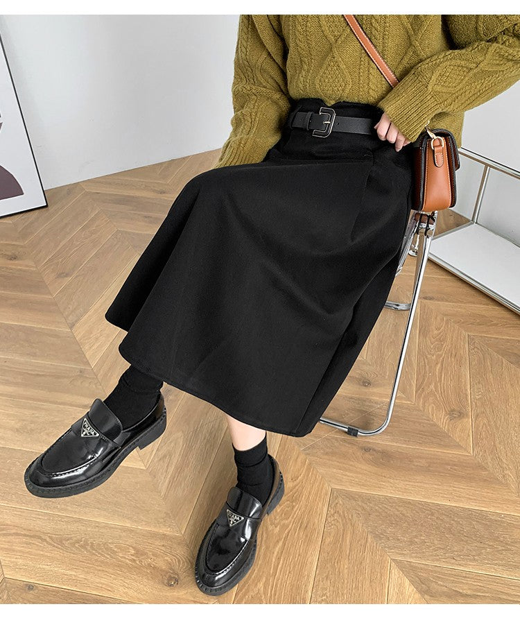 Plus Size Woolen Skirt Women 2024 Autumn Winter New Arrivals High Waist A Line Skirt With Belt Korean Fashon Skirts Womens