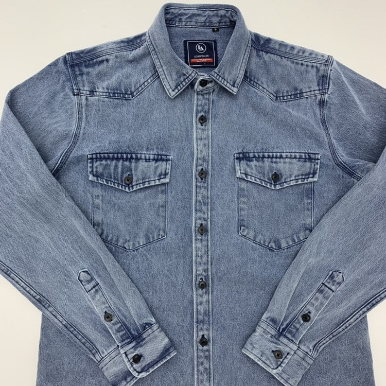 Heavy cargo denim shirt men May Khaki autumn do old retro loose casual plus size shirt coat