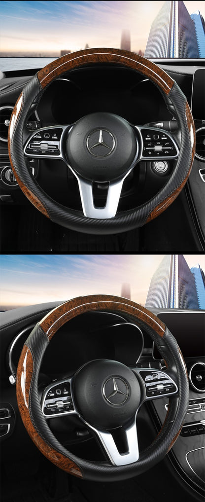 Capa para Volante de Carro com Acabamento em Madeira de Pêssego Antiderrapante para Todas as Estações Capa Universal para Volante Automotivo  Serve em Volantes de 14,5-15"