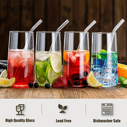6 Copos Long Drink para Uísque e Café com Canudo de 450ml, Copos para Suco Adequados para Coquetéis e Cerveja, Conjunto de Utensílios de Bar
