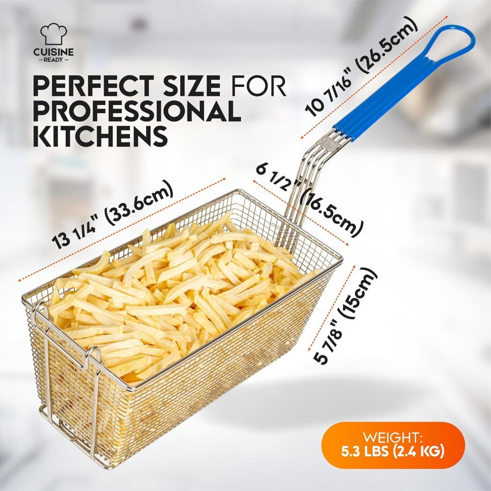Commercial Quality Heavy Duty 4-Piece Deep Fryer Basket Set with Handle, 13.25 x 6.5 x 5.9 for Restaurant Use