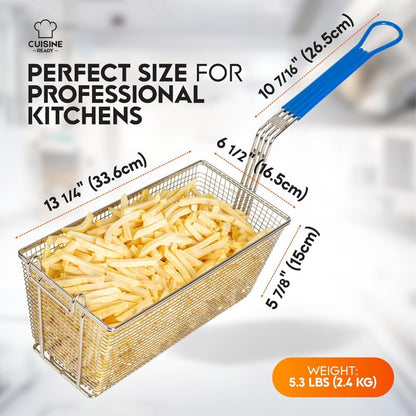 Commercial Quality Heavy Duty 4-Piece Deep Fryer Basket Set with Handle, 13.25 x 6.5 x 5.9 for Restaurant Use