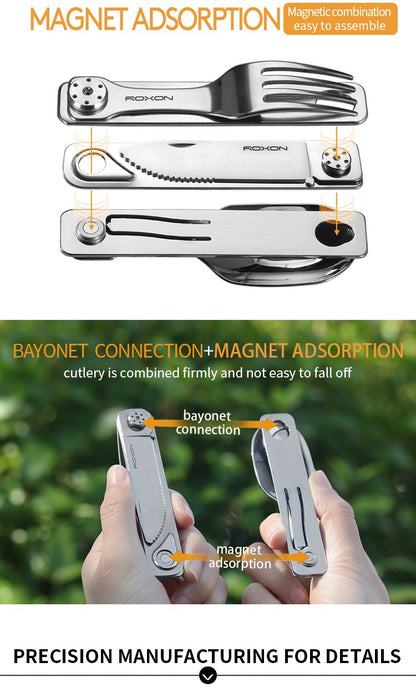 Roxon C2 Utensílio para Acampamento, Talheres Dobráveis Destacáveis 2 em 1 com Garfo e Colher para Ambientes Externos, Acampamento, Caminhada, Fácil de Transportar e Altamente