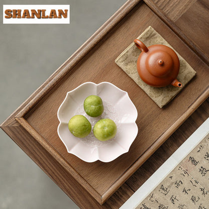 Creative Lotus Pattern Fruit Plate Zen Ceramic Snack Plate Retro Fruit Dishes Boutique Pastry Plate Hospitality Dishes Crafts