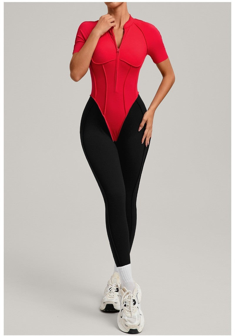 Women's New Yoga Jumpsuits with Contrasting Splicing Beauty Back Slim Fit One-piece Workout Gym Outdoor Sports Fitness Bodysuits
