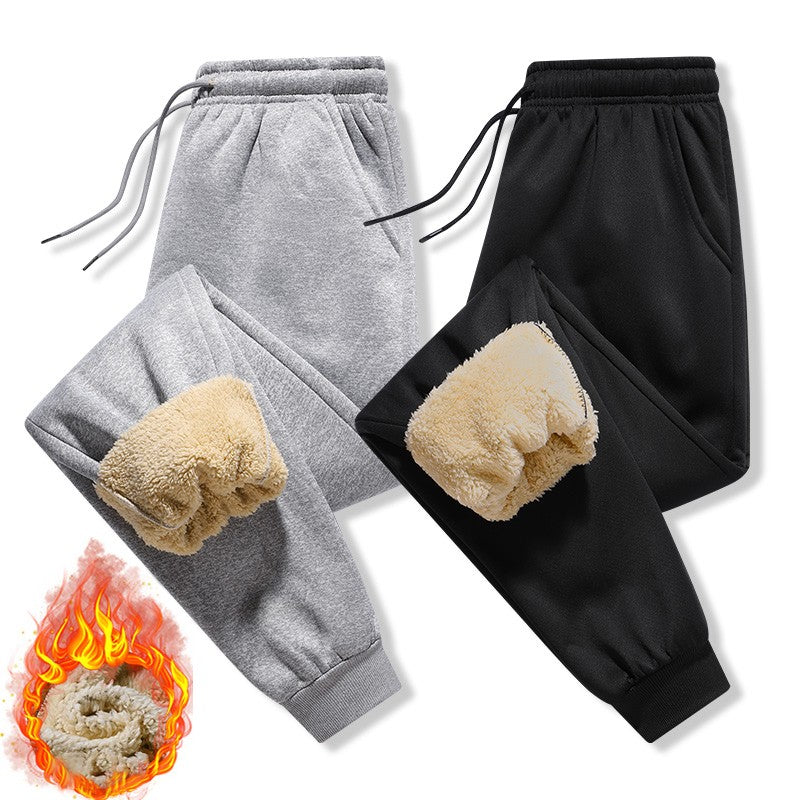 Calças masculinas para outono e inverno, forradas com lã para uso externo, calças casuais, calças de moletom esportivas quentes de lã de carneiro