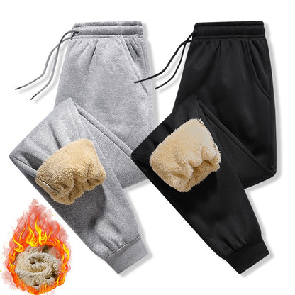 Calças masculinas para outono e inverno, forradas com lã para uso externo, calças casuais, calças de moletom esportivas quentes de lã de carneiro