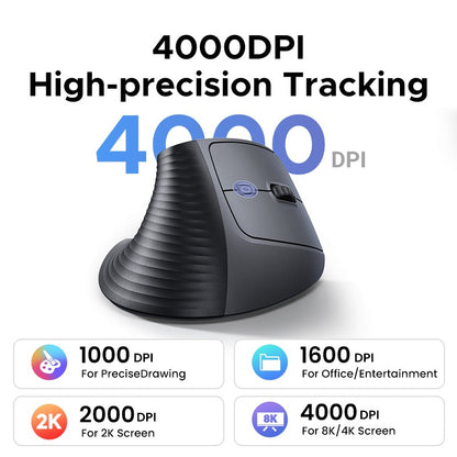Mouse Sem Fio Vertical UGREEN 2.4G Ergonômico 4000DPI 6 Botões Silenciosos para MacBook, Tablet, Notebooks, Computador, PC, Mouse Preto e Rosa