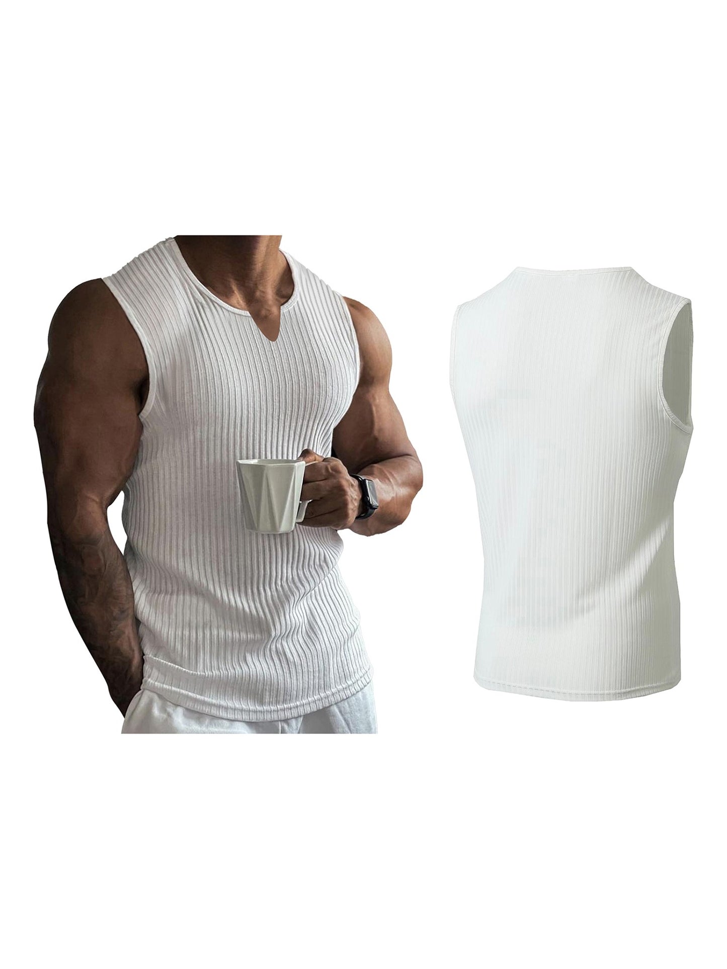 Men s Breathable Sleeveless Gym Tank Tops Summer Workout Muscle Shirts Notched Neck Bodybuilding Fitness Vests