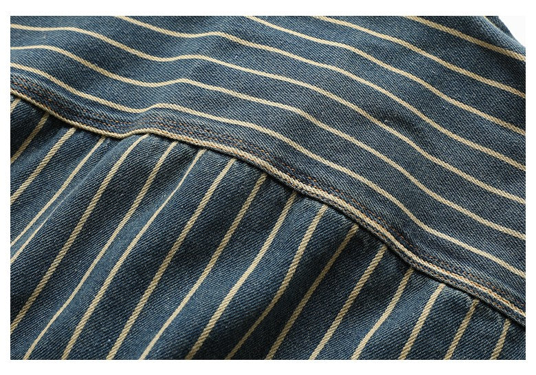 American Retro Workwear Long Sve Denim irt Loose Casual Striped ket irt Youth Trend Autumn Wear Iron Free