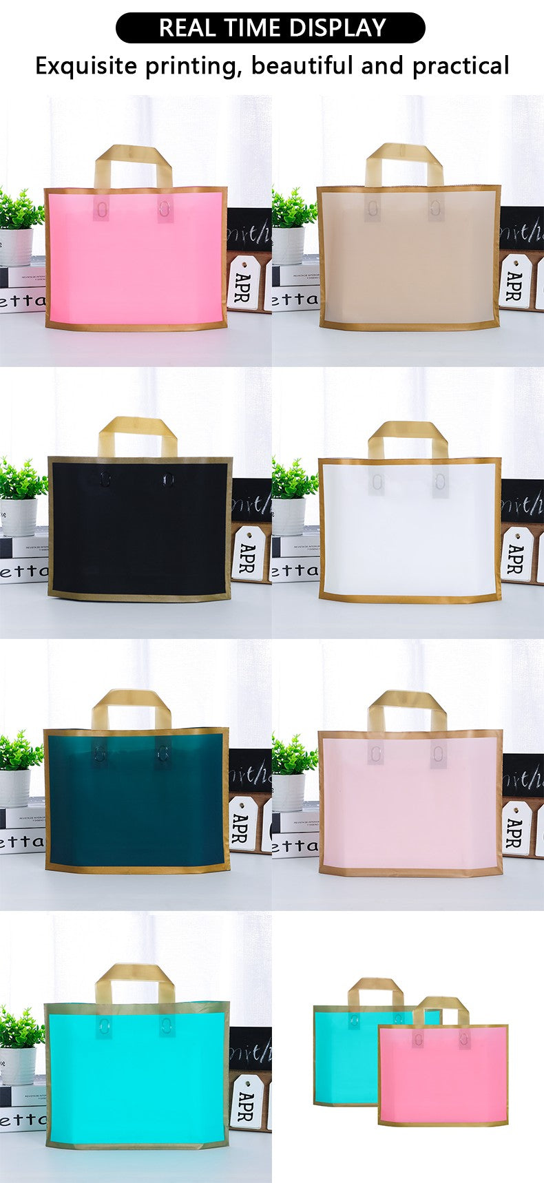 50pcs custom logo gold edge frosted shopping bags plastic gift bags clothing packaging bags design printed monochrome logo