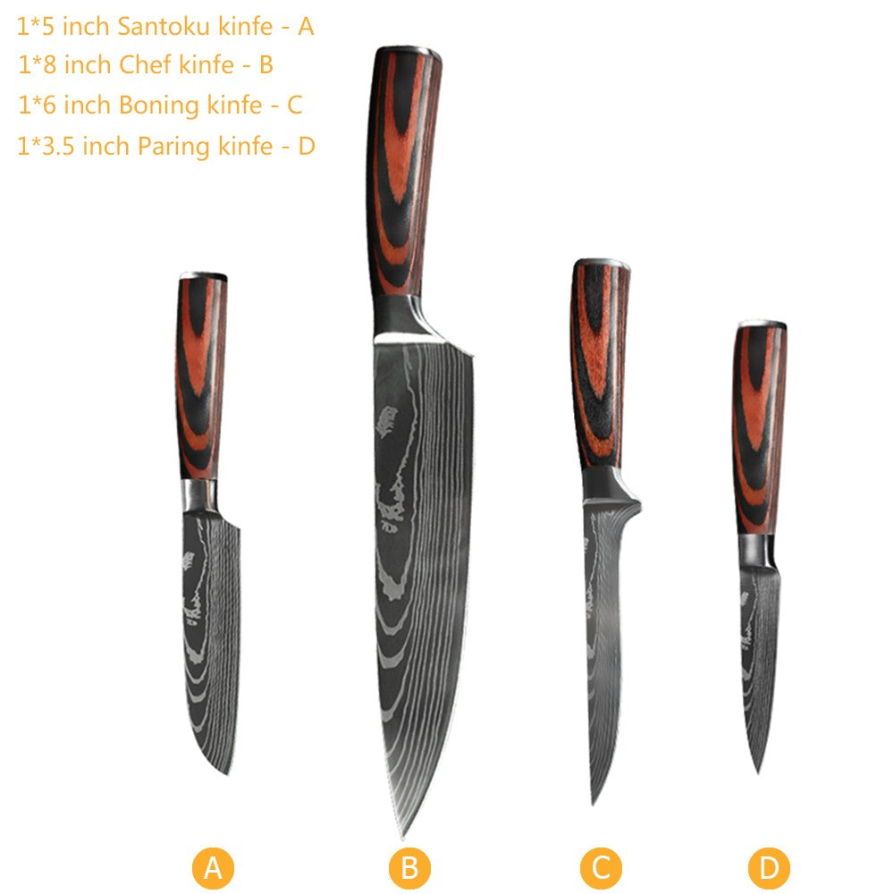 Conjunto de Facas de Chef 1-10 Peças Facas de Cozinha Padrão Damasco a Laser Faca Japonesa Santoku Afiada Cutelo Faca Utilitária para Fatiar