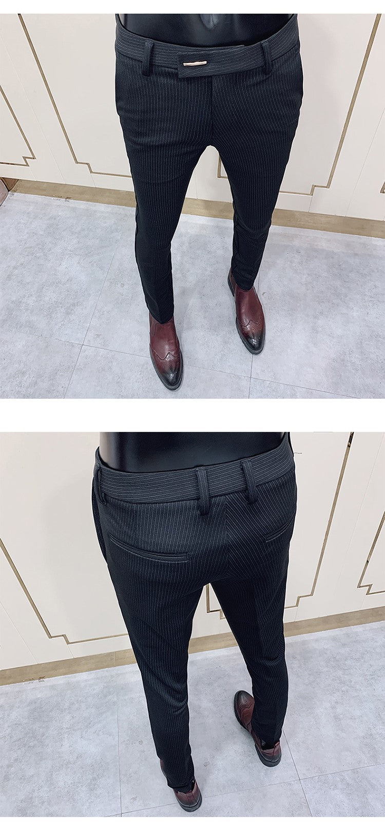 Calça Social Listrada Masculina Slim Fit com Tornozelo Justo Calça Social Masculina para Escritório e Festa Calça Social Masculina para Negócios Slim Fit