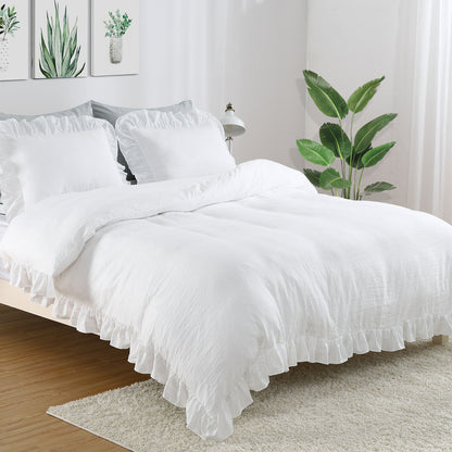 104"x90" Lotus Leaf Edge Bedding Duvet Cover Set Large Double Bed Bedroom Soft Washed Polyester 1 Duvet Cover + 2 Pillowcases