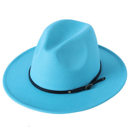Fedora hat jazz hat men and women classic black leather belt Fedora Panama women autumn and winter Panama hat wholesale