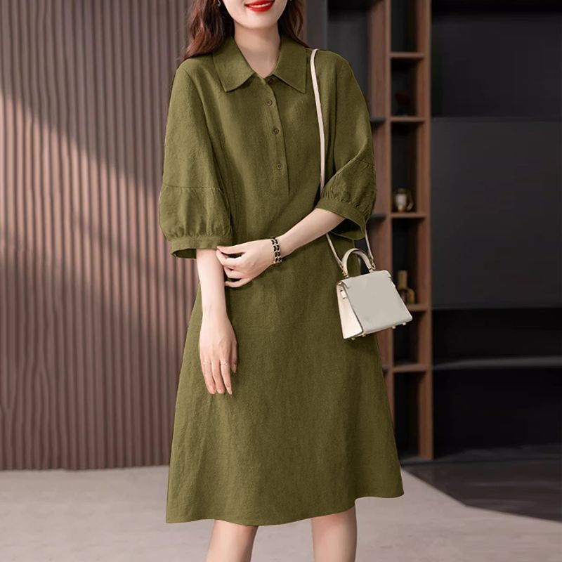 ZANZEA Women Cotton Shirt Dress 2024 Summer Lapel Neck Dresses Korean Office 3/4