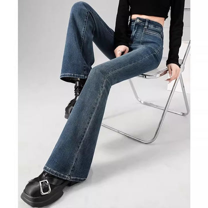 Spring Woman High Waist Vintage Flare Jeans Girls Korean Y2k 2000s Bell Bottom Pants Female Streetwear Gray Blue Denim Trousers