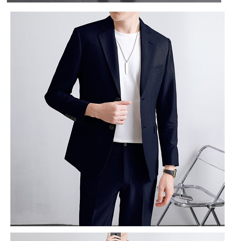 Autumn Men's Clothing Light Luxury Business Leisure Suit Jacket Set Streetwear Elegant Korean Popular Clothes Slim Pants Suit