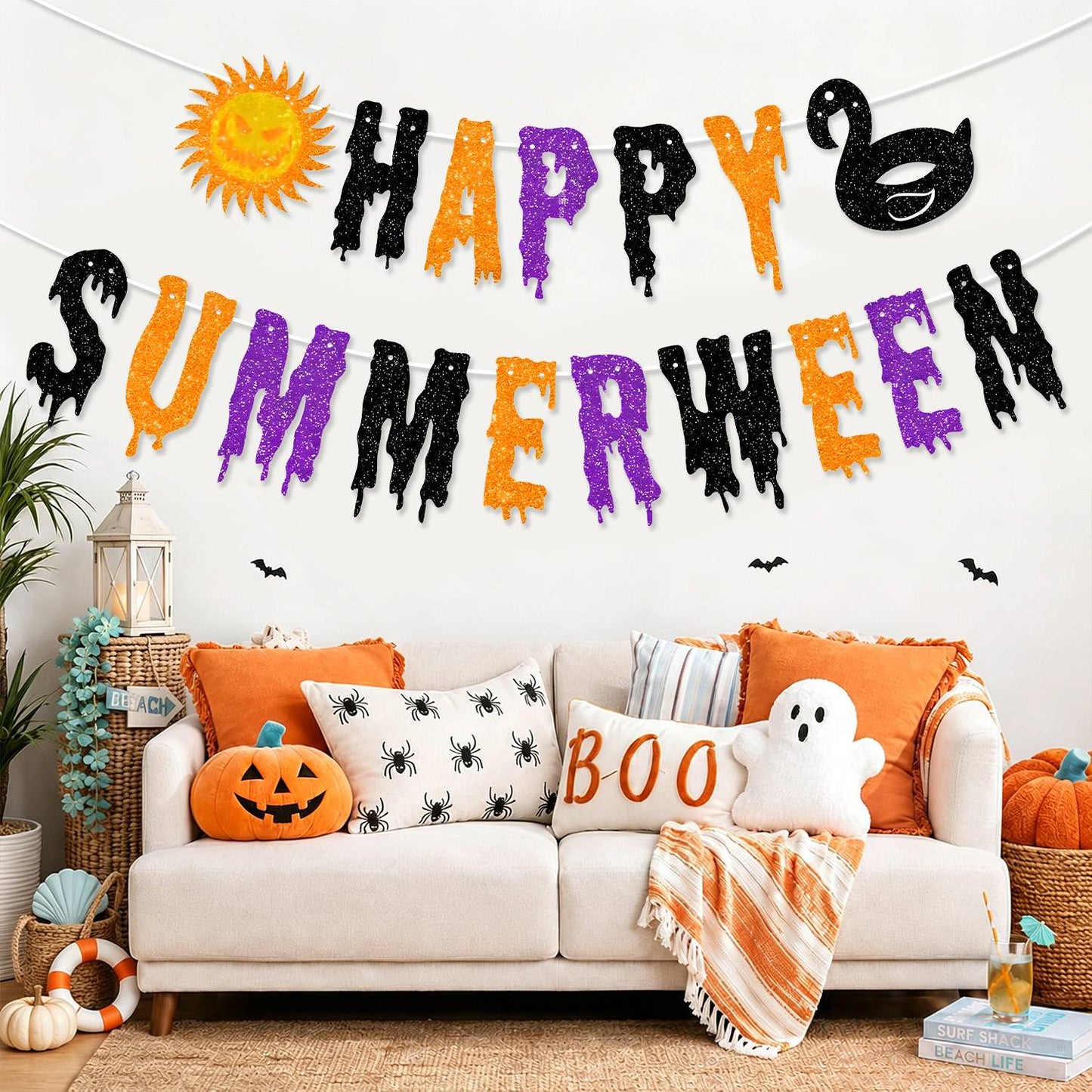 Happy Summer Halloween Themed Banners Party Decorations Kids Birthday Scaring Horror Beach Party Supplies