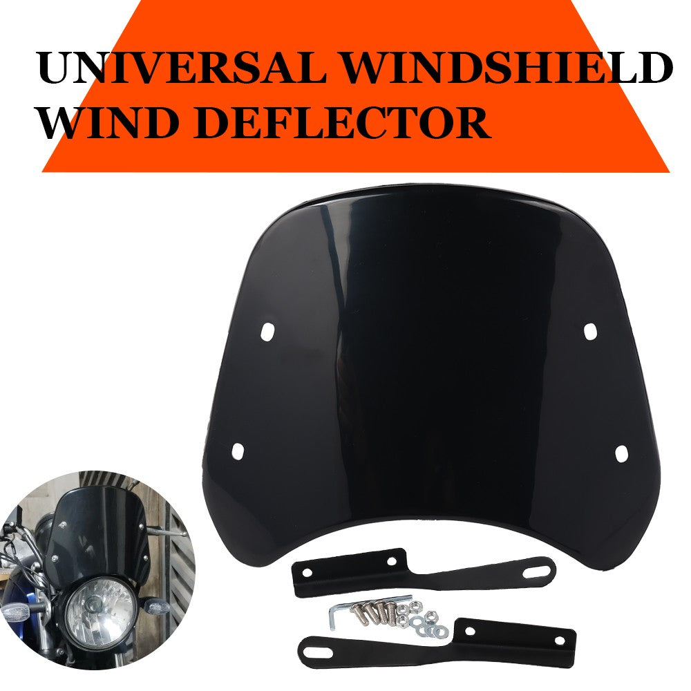 Para-brisa universal para motocicletas, defletor de vento, carenagem para Harley Honda Yamaha Kawasaki Suzuki Cafe Racer, preto