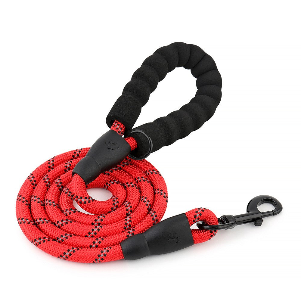 Coleira redonda de nylon reflexivo de seda para cães de médio e grande porte, corda de puxar para passear com cães