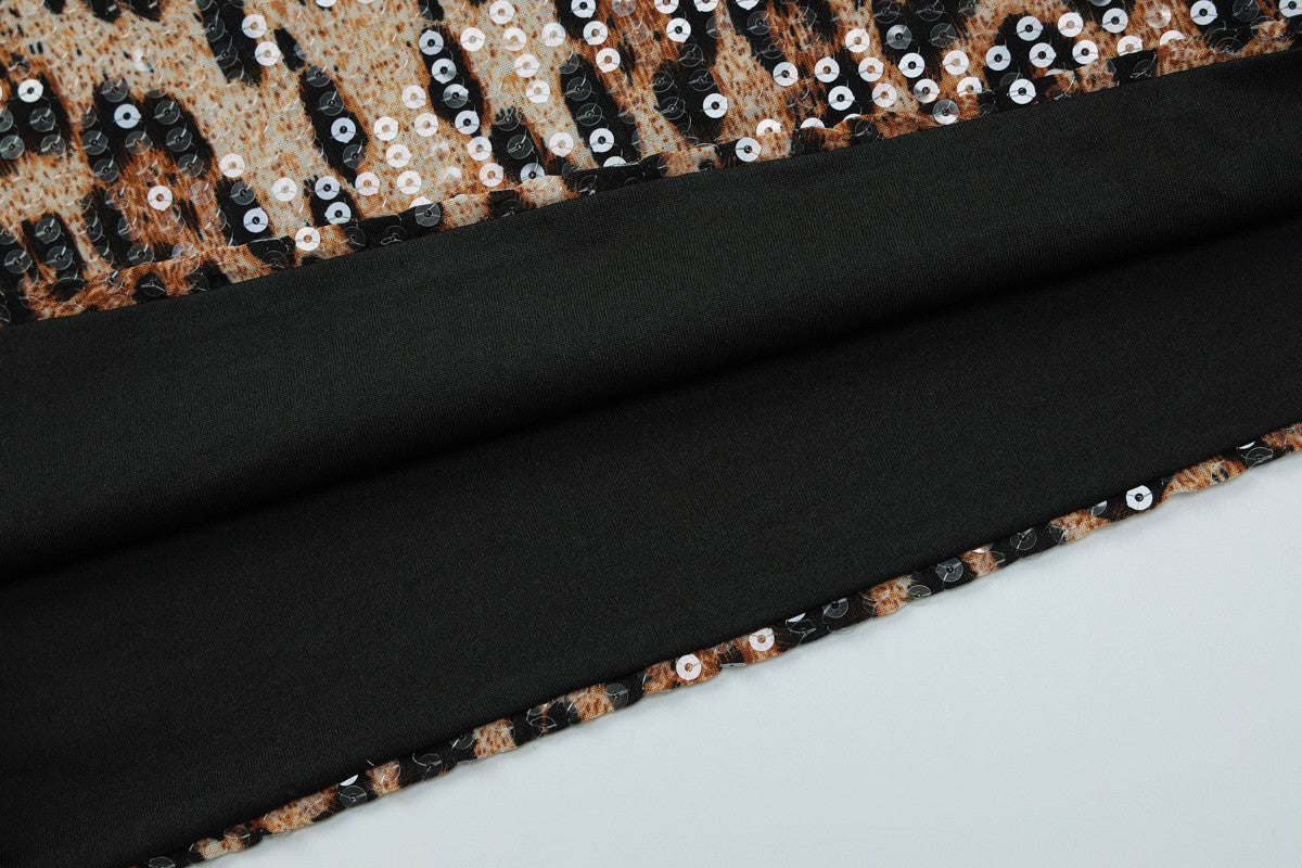 Dulzura Summer Latest Fashion Elegant High Waist Sequins Sexy Slim Leopard Print Short Skirt Party Club Street Clothes Wholesale