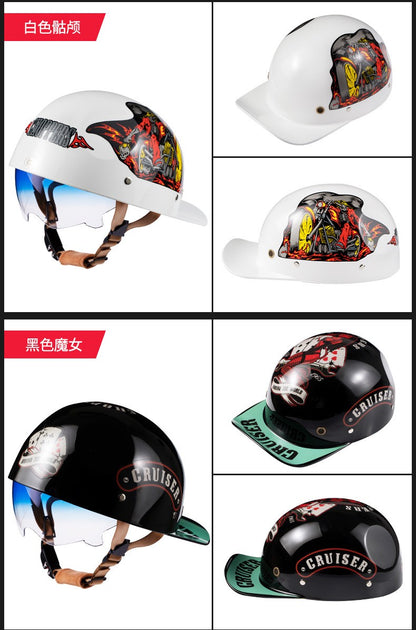 Boné de beisebol com personalidade retrô de gângster para homens e mulheres, capacete de motocicleta, capacete de beisebol, capacete de carro elétrico, meio capacete