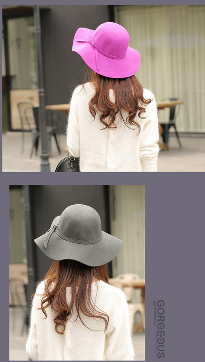 Fashion Winter Fedora Hats for Women Hat Vintage Bowler Jazz Top Cap Felt Wide Brim Floppy Sun Beach Cashmere Church Caps