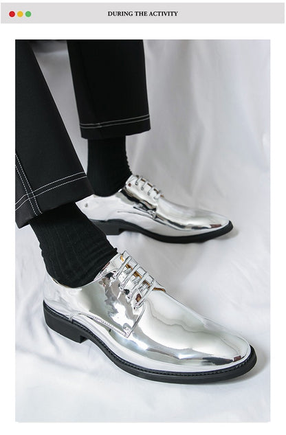 Large Size 38-50 Pointed Leather Shoes Man Business Performance Men's Dress Shoes Luxury Golden Bright Shoes Man Wedding Shoes