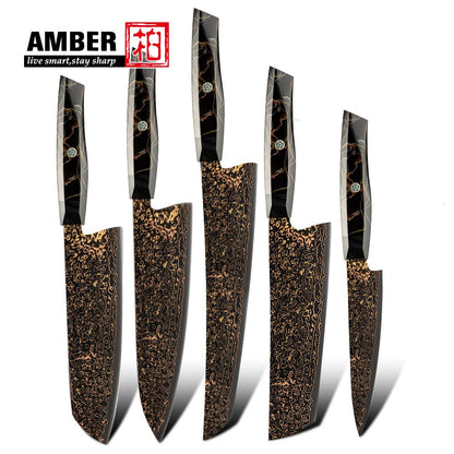 Conjunto de facas de aço Damasco japonês 37 camadas com cobre VG10, facas de cozinha, chef, bife, multiuso, frutas, para descascar, com cabo de resina de malha