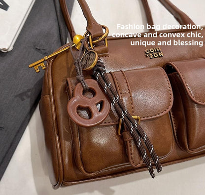 Women's Coffee Brown Multi-Pocket Handbag Shoulder Bag, Stylish Versatile Letter Crossbody Purse for Travel Work Shopping Dates