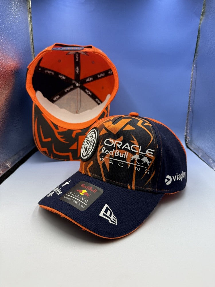 Verstappen Red Bull racing cap with orange curved brim RedBull baseball cap for summer shade breathable and adjustable sun hat
