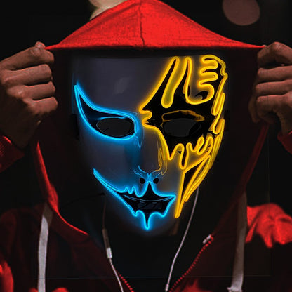 LED Hand-painted Mask Halloween Carnival Masquerade Cosplay Horror Accessory Men's Mask Weird Face Mask Glowing Mascara Disfraz