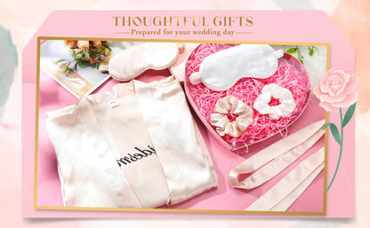 7 Pcs Bridesmaid Robe Sets Bride Silk Satin Bridal Party with Sleeping Eye Mask and Elastic Headband