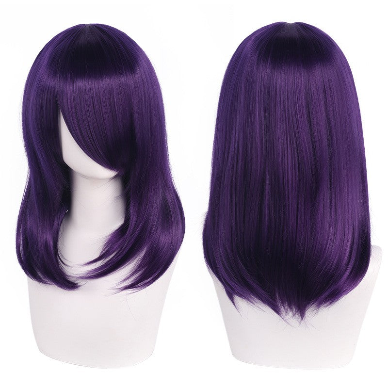 Peruca de Cosplay Média de Alta Qualidade 40cm com Franja Preta Loira Rosa Vermelha Azul Roxo Resistente ao Calor Perucas de Cabelo Sintético